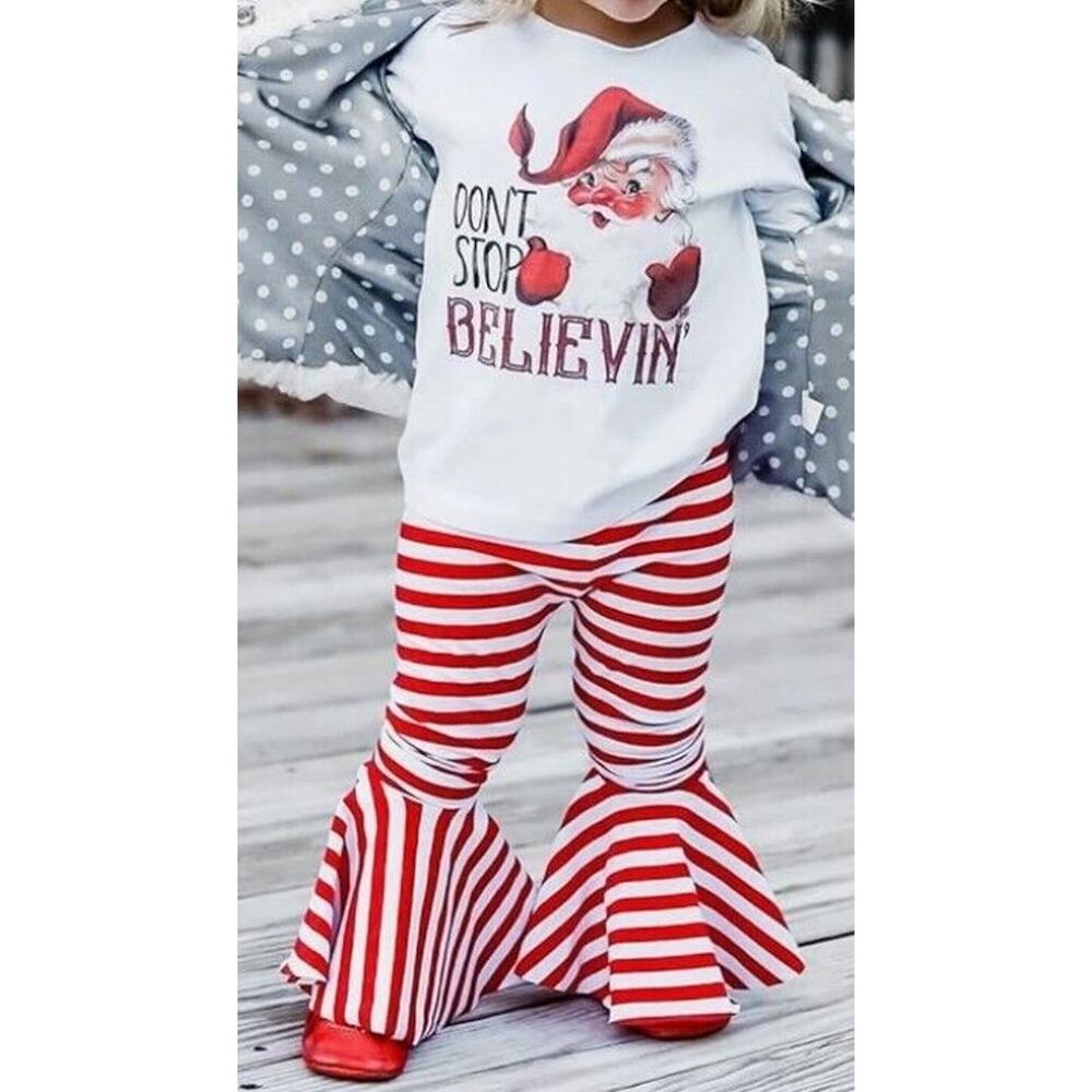 Baby Girl Christmas Outfit Long Sleeve Santa Baby Tops Bell-bottoms pants 3-6M - Picture 9 of 15
